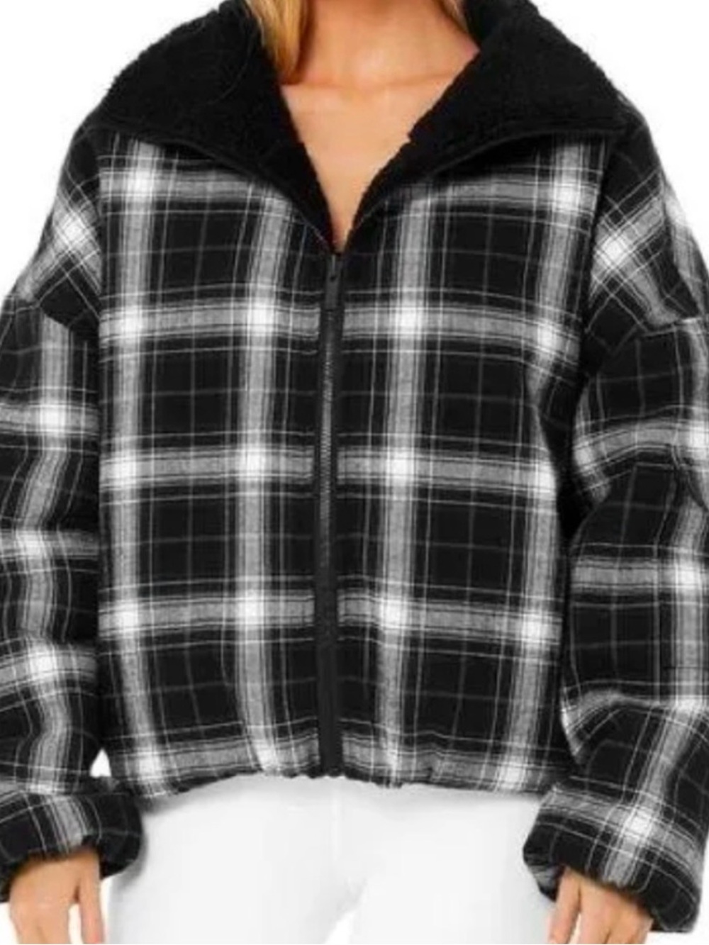 ALO Yoga Black & White Plaid Flannel Shirt Jacket